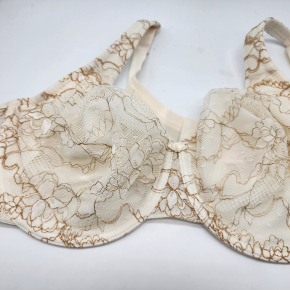 Cacique Ivory Lace Embroidered Balconette Bra Underwire Bow Size 46D - Picture 3 of 7